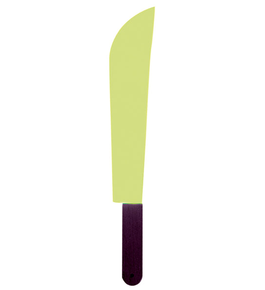 Machete glow in the dark met geelgroen lichtgevend blad en donkerpaarse greep