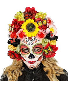 Widmann SRL Masker dag van de doden met zonnebloemen en gekleurde bloemen Lotte