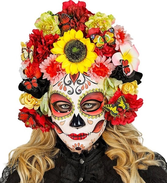Widmann SRL Masker dag van de doden met zonnebloemen en gekleurde bloemen Lotte