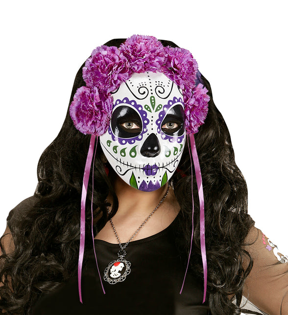 Widmann SRL Masker Dia De Los Muertos Met Paarse Rozen