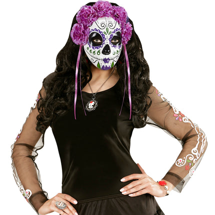 Widmann SRL Masker Dia De Los Muertos Met Paarse Rozen