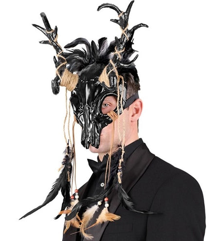 Widmann SRL Masker sjamaan schedel stier met zwarte veren Sem