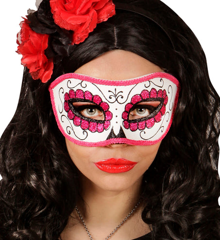 Widmann SRL Mexicaanse oogmaskers roze met zwart