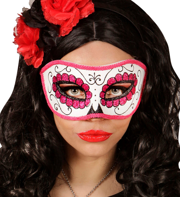 Widmann SRL Mexicaanse oogmaskers roze met zwart