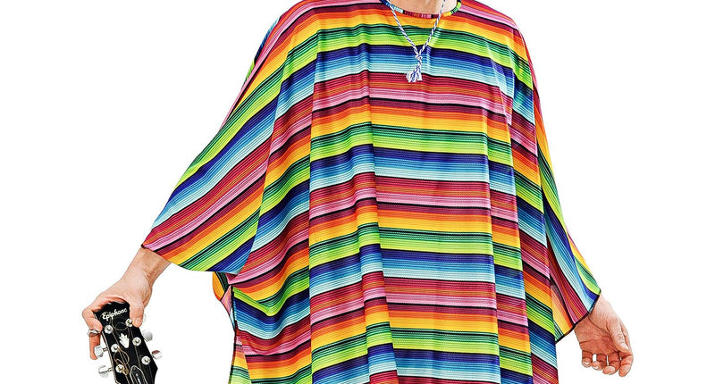 Widmann SRL Mexicaanse poncho regenboog met sombrero