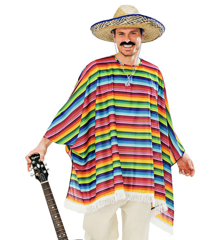 Widmann SRL Mexicaanse poncho regenboog met sombrero