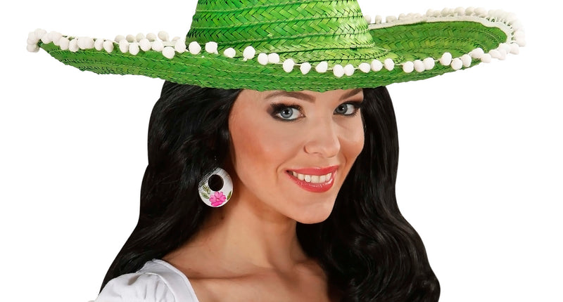 Widmann SRL Mexicaanse sombrero groen met bolletjes