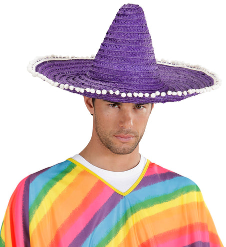 Widmann SRL Mexicaanse sombrero paars met bolletjes