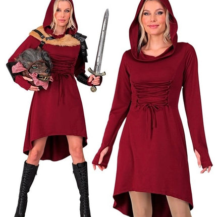 Widmann SRL Middeleeuwse gotische jurk met kap rood Sara