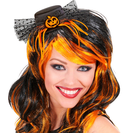 Widmann SRL Mini hoge hoed met tule en pompoentje