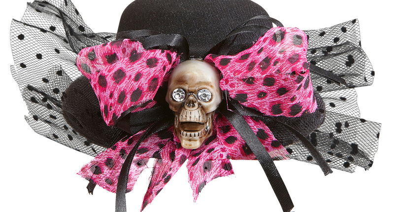 Widmann SRL Mini hoge hoed met tule en schedel