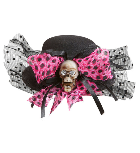 Widmann SRL Mini hoge hoed met tule en schedel