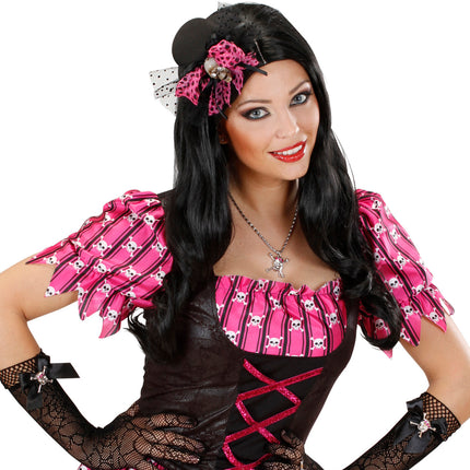 Widmann SRL Mini hoge hoed met tule en schedel