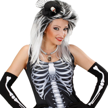 Widmann SRL Mini hoge hoed met tule en schedeltje