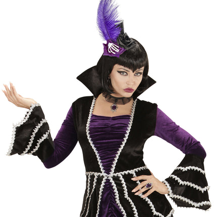 Widmann SRL Mini hoge hoedjes met skelethandjes en veertjes