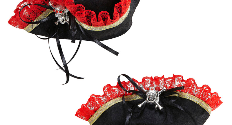 Widmann SRL Mini piraten driesteek hoedje met kant