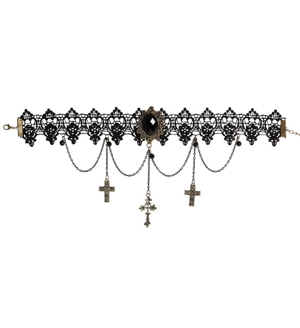 Widmann SRL Mooie zwarte halsband met parels en kruizen