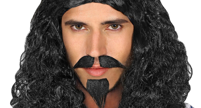 Widmann SRL Musketier pruik zwart compleet