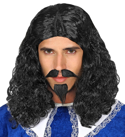 Widmann SRL Musketier pruik zwart compleet