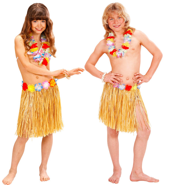 Widmann SRL Naturel Hawaiirokje met bloemenriem kind