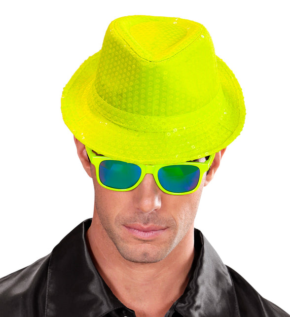 Widmann SRL Neon gele hoed met glitters