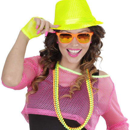 Widmann SRL Neon gele hoed met glitters