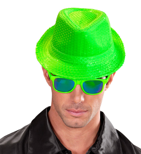 Widmann SRL Neon groene glitter hoed