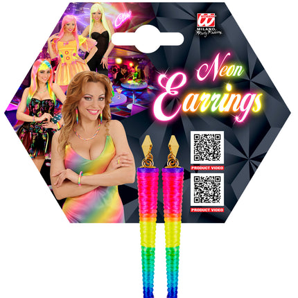 Widmann SRL Neon kleurige cone oorbellen