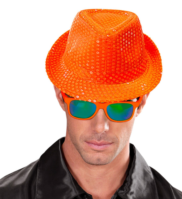 Widmann SRL Neon oranje hoed met glitters