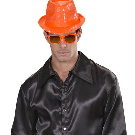 Widmann SRL Neon oranje hoed met glitters