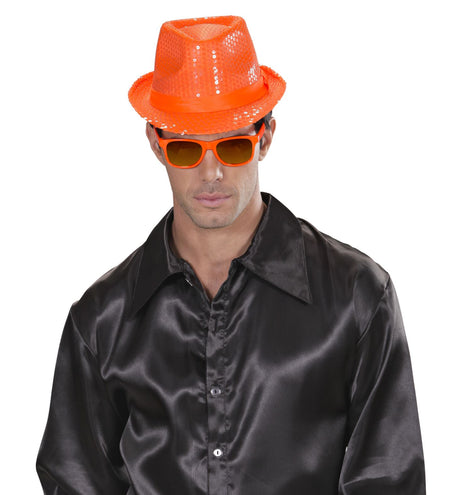 Widmann SRL Neon oranje hoed met glitters