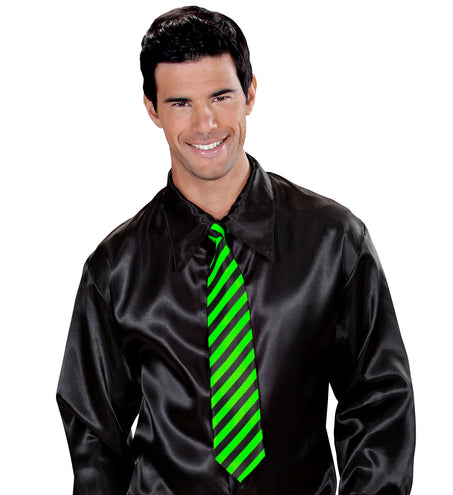 Widmann SRL Neon stropdas groen zwart gestreept