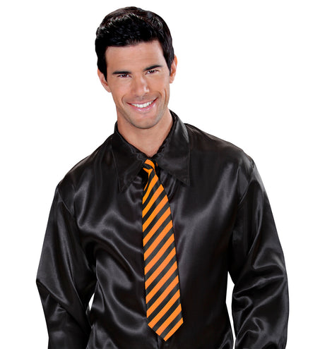 Widmann SRL Neon stropdas oranje zwart gestreept
