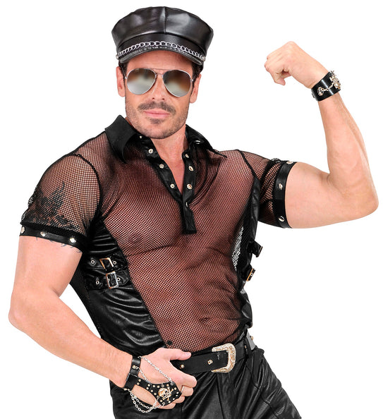 Widmann SRL Net t-shirt man zwart lederlook