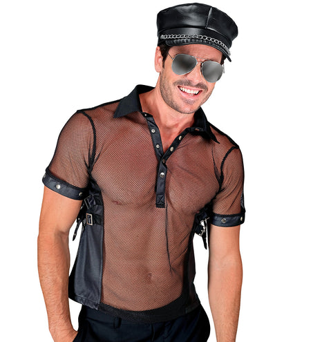 Widmann SRL Net t-shirt man zwart lederlook