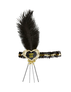 Widmann SRL Nieuwjaars haarbandje zwart met veertje