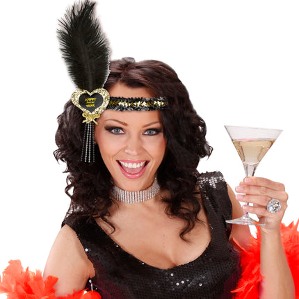 Widmann SRL Nieuwjaars haarbandje zwart met veertje