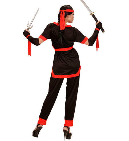 Widmann SRL Ninja pak dames zwart met broek, jas, riem, armwarmers en hoofdband