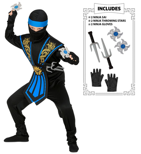 Widmann SRL Ninja pak kinderen Kombat blauw