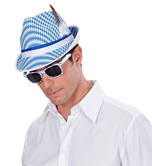 Widmann SRL Oktoberfest gleufhoed met veer blauw wit