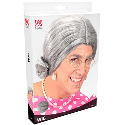 Widmann SRL Oma pruik grijze haren met knotje