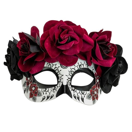 Widmann SRL Oogmasker dag van de doden met zwarte en rode rozen Lynn
