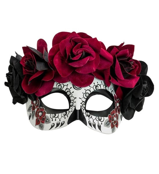 Widmann SRL Oogmasker dag van de doden met zwarte en rode rozen Lynn