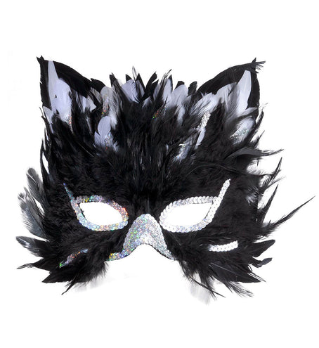 Widmann SRL Oogmasker kat met veertjes