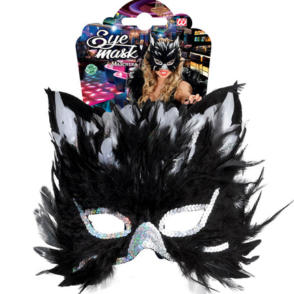 Widmann SRL Oogmasker kat met veertjes