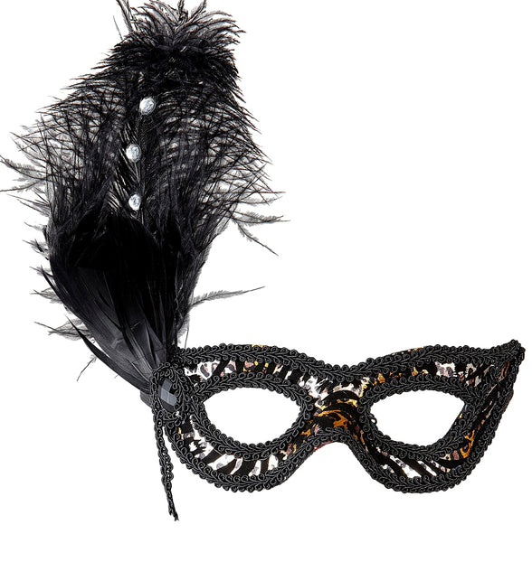 Widmann SRL Oogmasker luipaard met veren