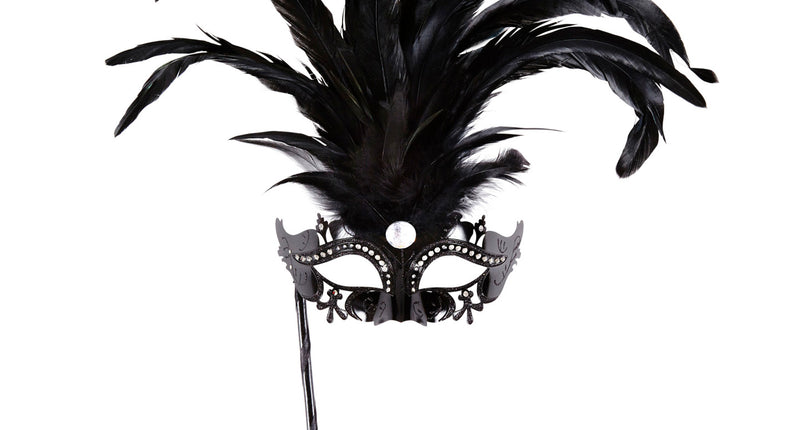 Widmann SRL Oogmasker met veren op stokje