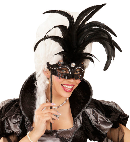 Widmann SRL Oogmasker met veren op stokje