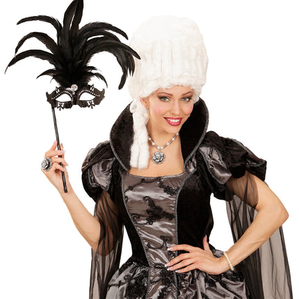 Widmann SRL Oogmasker met veren op stokje