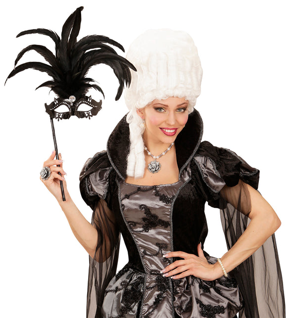 Widmann SRL Oogmasker met veren op stokje